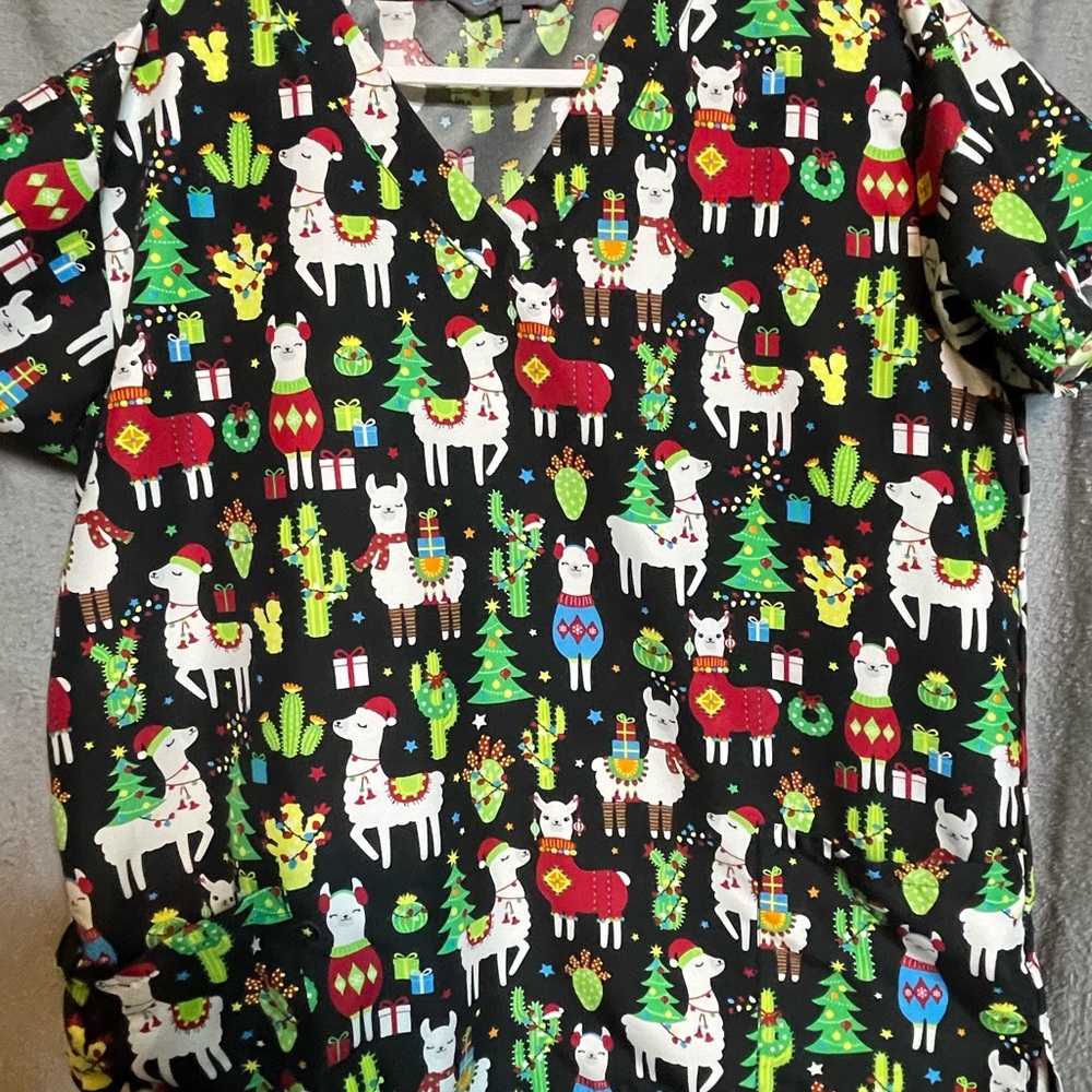 Festive Llama Scrub Top